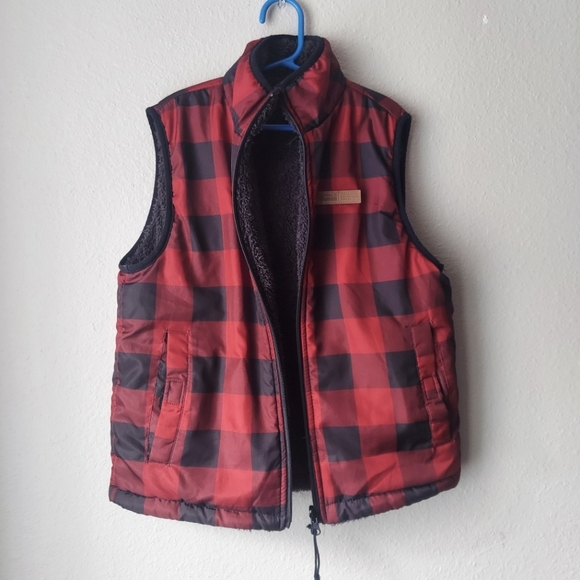 Buffalo David Bitton Reversible Puffer Fleece Vest Boys Size 8 Red and Black - Picture 3 of 7